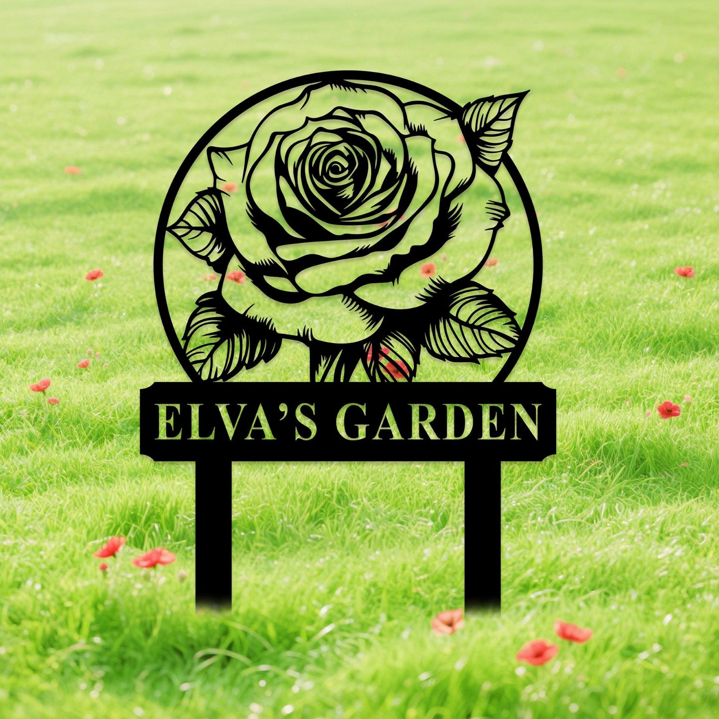 Custom Rose Garden Sign with Stake, Personalized Metal Rose Garden Sign, Rose Garden Stake, Gardener Name Sign, Flowers Yard Sign Decor