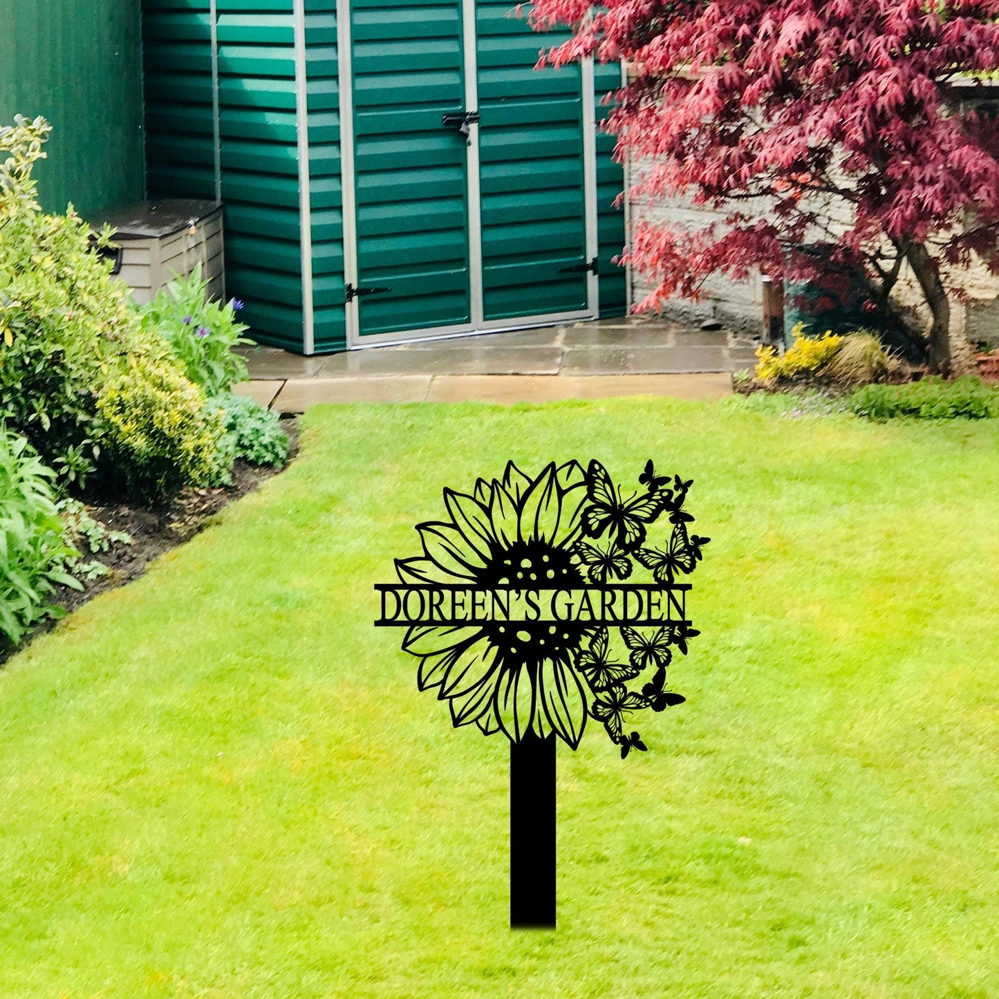 Custom Sunflower Garden Stake with Butterfly,Sunflower Garden Art,Sunflower Metal Yard Sign,Sunflower Lawn Name Sign,Grandma Garden Gift