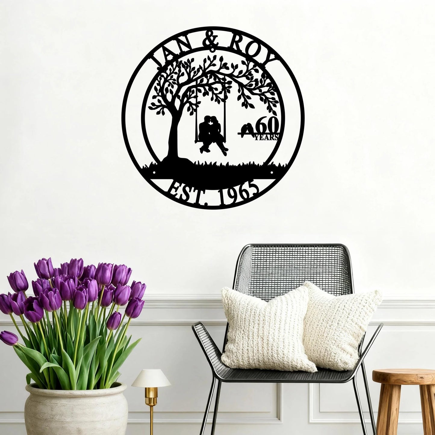 Custom 50th Anniversary Lovebirds Metal Sign,Personalized 40 Years Wedding Gift,25 Years Together,Family Name Sign,Wall Art Sign For Parents