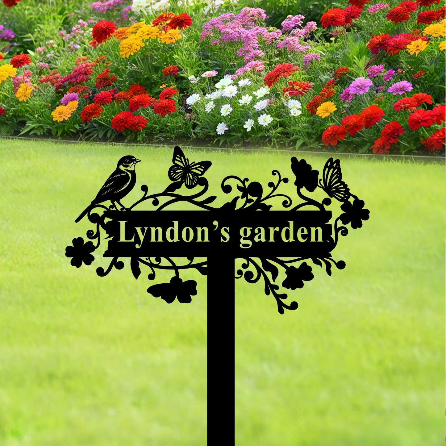 Personalized Garden Sign with Bird,Custom Garden Metal Stake with Butterfly,Gardener Name Sign,Metal Yard Art,Garden Decor,Gift for Mom