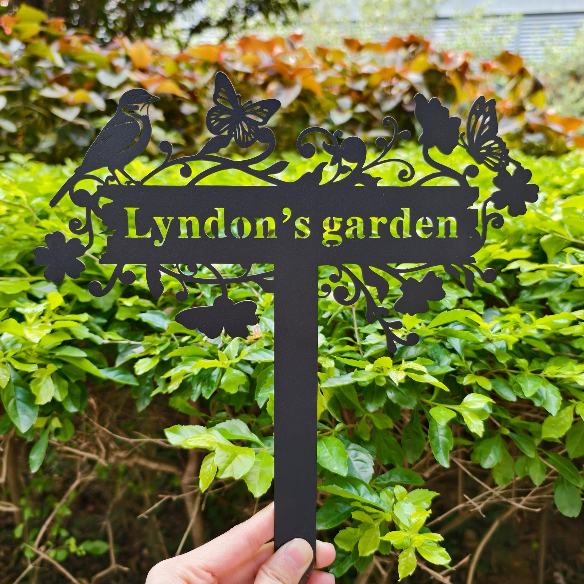 Personalized Garden Sign with Bird,Custom Garden Metal Stake with Butterfly,Gardener Name Sign,Metal Yard Art,Garden Decor,Gift for Mom