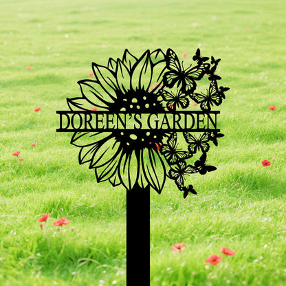 Custom Sunflower Garden Stake with Butterfly,Sunflower Garden Art,Sunflower Metal Yard Sign,Sunflower Lawn Name Sign,Grandma Garden Gift