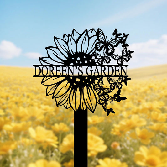 Custom Sunflower Garden Stake with Butterfly,Sunflower Garden Art,Sunflower Metal Yard Sign,Sunflower Lawn Name Sign,Grandma Garden Gift