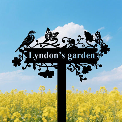 Personalized Garden Sign with Bird,Custom Garden Metal Stake with Butterfly,Gardener Name Sign,Metal Yard Art,Garden Decor,Gift for Mom