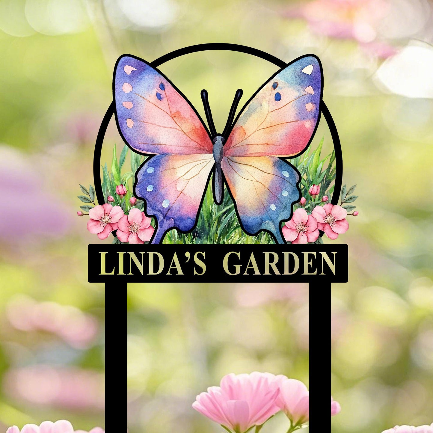 Personalized Butterfly Garden Stakes Sign, Butterfly Metal Sign, Custom Gardener Name Sign, Metal Yard Art, Garden Decor, Garden Lover Gift