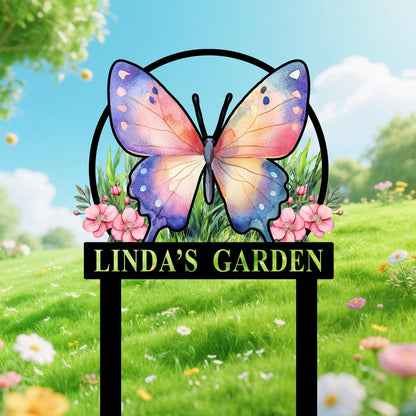 Personalized Butterfly Garden Stakes Sign, Butterfly Metal Sign, Custom Gardener Name Sign, Metal Yard Art, Garden Decor, Garden Lover Gift