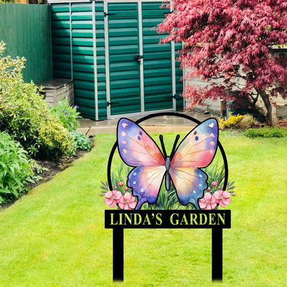 Personalized Butterfly Garden Stakes Sign, Butterfly Metal Sign, Custom Gardener Name Sign, Metal Yard Art, Garden Decor, Garden Lover Gift