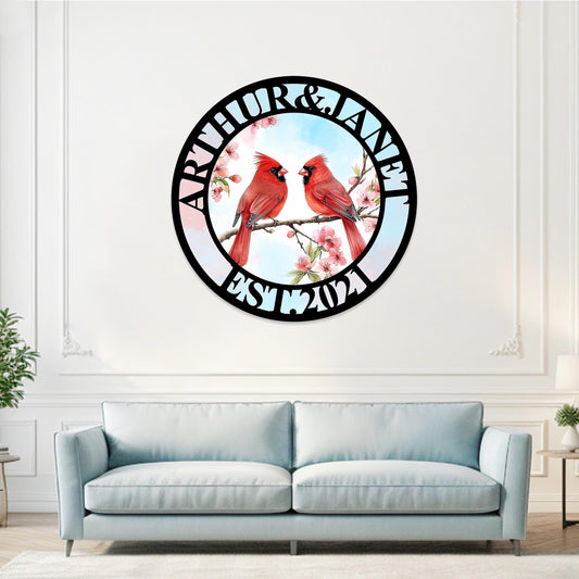 Custom Cardinals Metal Sign, Personalized Anniversary Cardinal Sign, Cardinal Wall Decor, Bird Lovers Gift,Cardinal Bird Art, Valentines Day