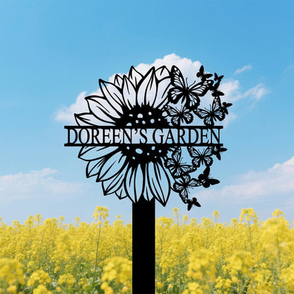 Custom Sunflower Garden Stake with Butterfly,Sunflower Garden Art,Sunflower Metal Yard Sign,Sunflower Lawn Name Sign,Grandma Garden Gift