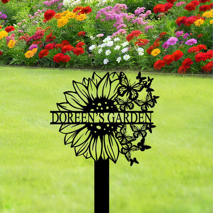 Custom Sunflower Garden Stake with Butterfly,Sunflower Garden Art,Sunflower Metal Yard Sign,Sunflower Lawn Name Sign,Grandma Garden Gift