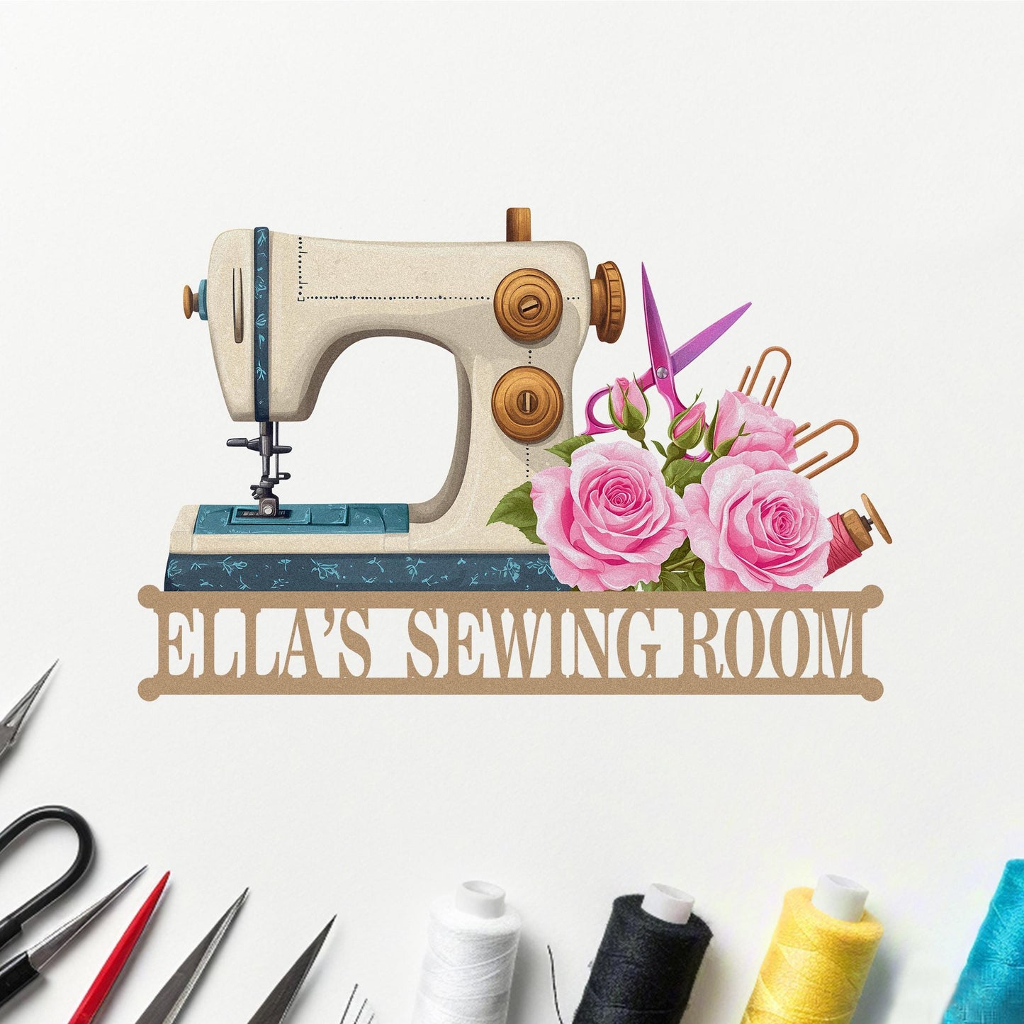 Personalized Sewing Metal Sign,Custom Quilting Sign with Flowers,Sewing Machine Sign,Sewing Room Wall Decor,Mothers Day Gift,Craft Room