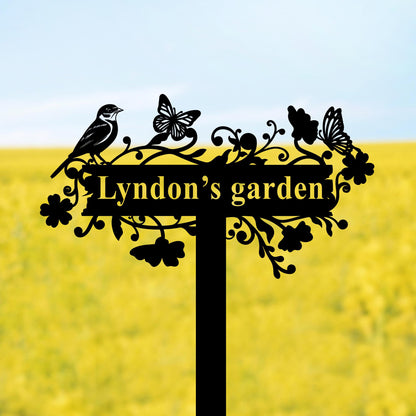 Personalized Garden Sign with Bird,Custom Garden Metal Stake with Butterfly,Gardener Name Sign,Metal Yard Art,Garden Decor,Gift for Mom