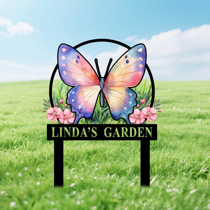 Personalized Butterfly Garden Stakes Sign, Butterfly Metal Sign, Custom Gardener Name Sign, Metal Yard Art, Garden Decor, Garden Lover Gift