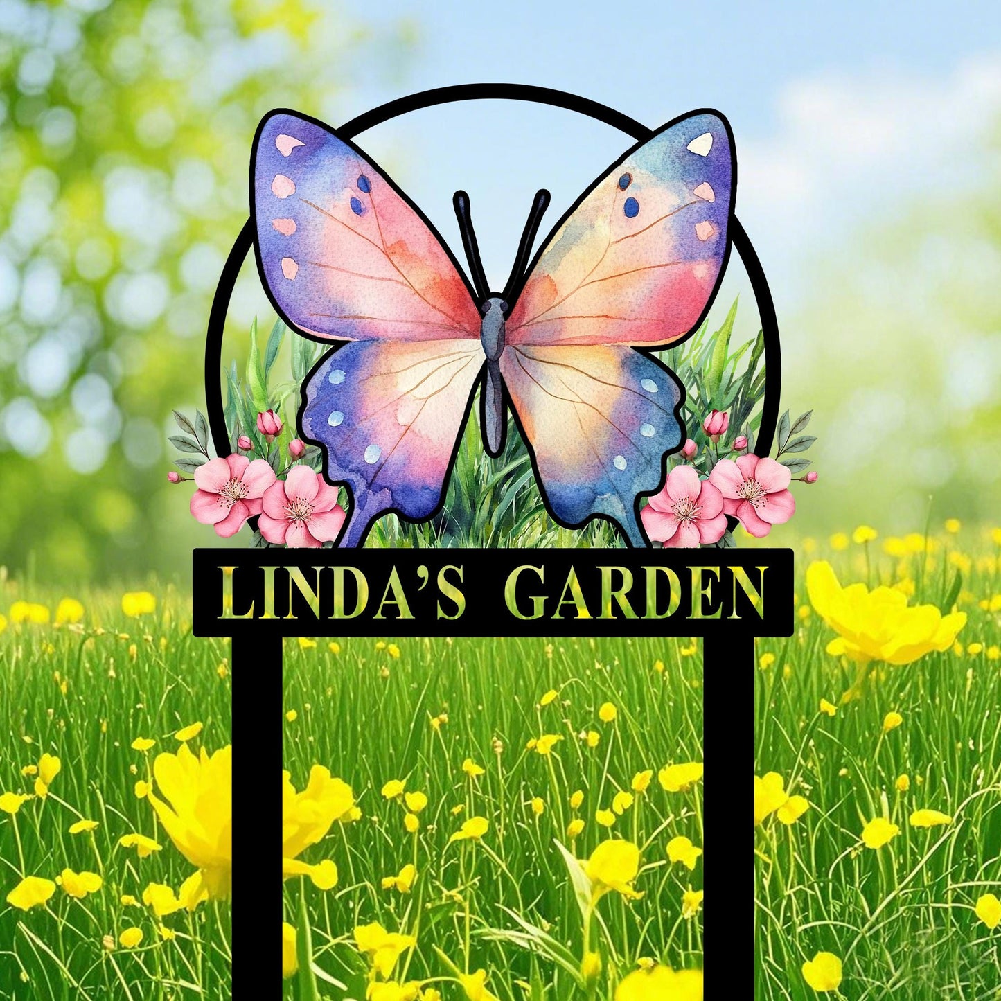 Personalized Butterfly Garden Stakes Sign, Butterfly Metal Sign, Custom Gardener Name Sign, Metal Yard Art, Garden Decor, Garden Lover Gift