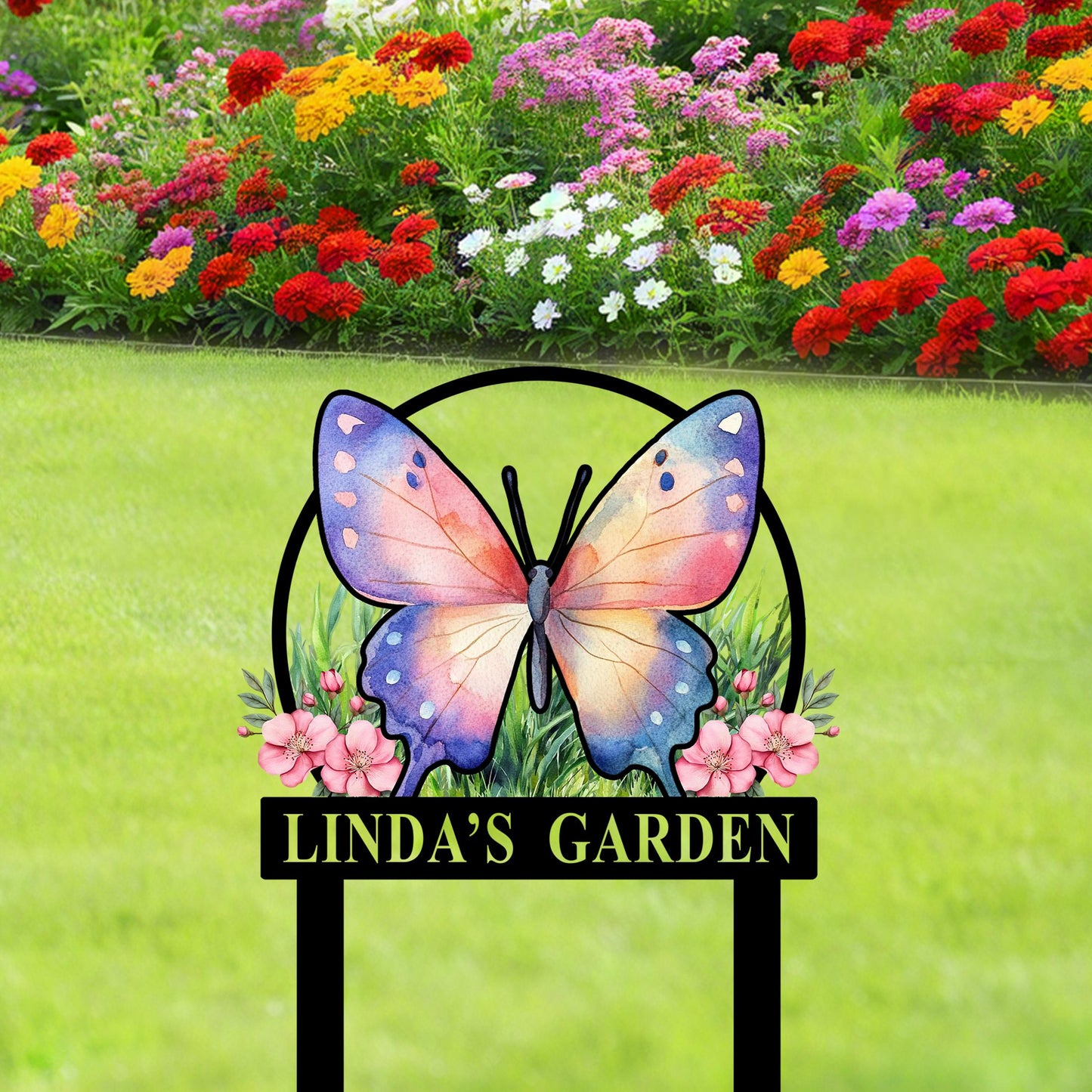 Personalized Butterfly Garden Stakes Sign, Butterfly Metal Sign, Custom Gardener Name Sign, Metal Yard Art, Garden Decor, Garden Lover Gift