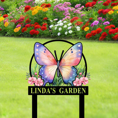 Personalized Butterfly Garden Stakes Sign, Butterfly Metal Sign, Custom Gardener Name Sign, Metal Yard Art, Garden Decor, Garden Lover Gift
