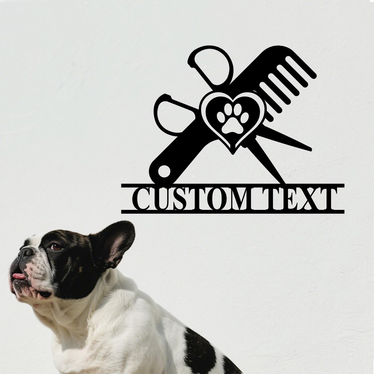 Personalized Dog Grooming Hair Salon Metal Wall Art, Pet Salon, Custom Groomer Name Sign, Pet Grooming Decor, Barber Shop Sign, Hair Salon