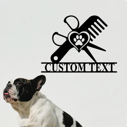 Personalized Dog Grooming Hair Salon Metal Wall Art, Pet Salon, Custom Groomer Name Sign, Pet Grooming Decor, Barber Shop Sign, Hair Salon