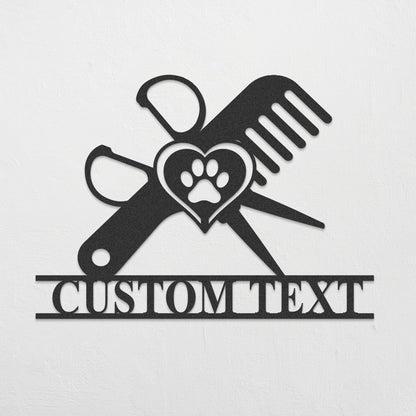 Personalized Dog Grooming Hair Salon Metal Wall Art, Pet Salon, Custom Groomer Name Sign, Pet Grooming Decor, Barber Shop Sign, Hair Salon