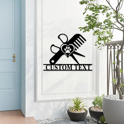 Personalized Dog Grooming Hair Salon Metal Wall Art, Pet Salon, Custom Groomer Name Sign, Pet Grooming Decor, Barber Shop Sign, Hair Salon