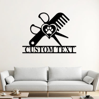 Personalized Dog Grooming Hair Salon Metal Wall Art, Pet Salon, Custom Groomer Name Sign, Pet Grooming Decor, Barber Shop Sign, Hair Salon