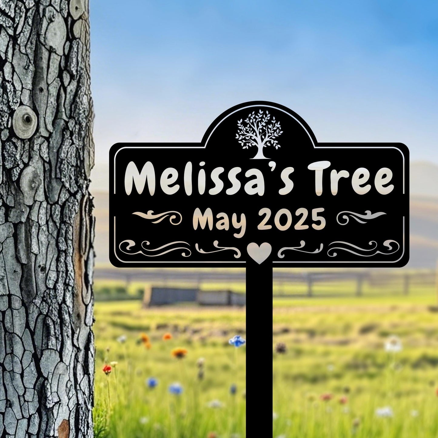 Metal Tree Sign,Custom Memorial Tree Sign With Stake,Personalized Tree Garden Marker,Tree Garden Sign,Tree Plaque Marker,Metal Name Plate