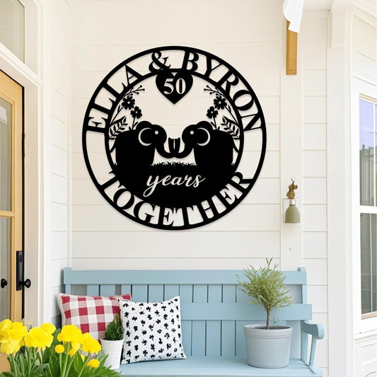 Custom Anniversary Metal Sign, 50th Anniversary Gift, Elephants Metal Wall Art, 10th Wedding Anniversary Sign, Personalized Family Name Sign