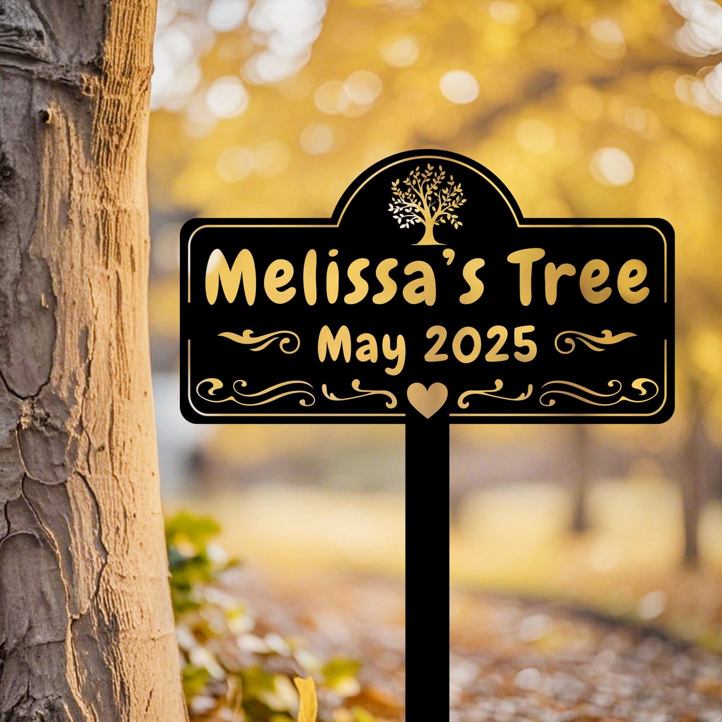 Metal Tree Sign,Custom Memorial Tree Sign With Stake,Personalized Tree Garden Marker,Tree Garden Sign,Tree Plaque Marker,Metal Name Plate
