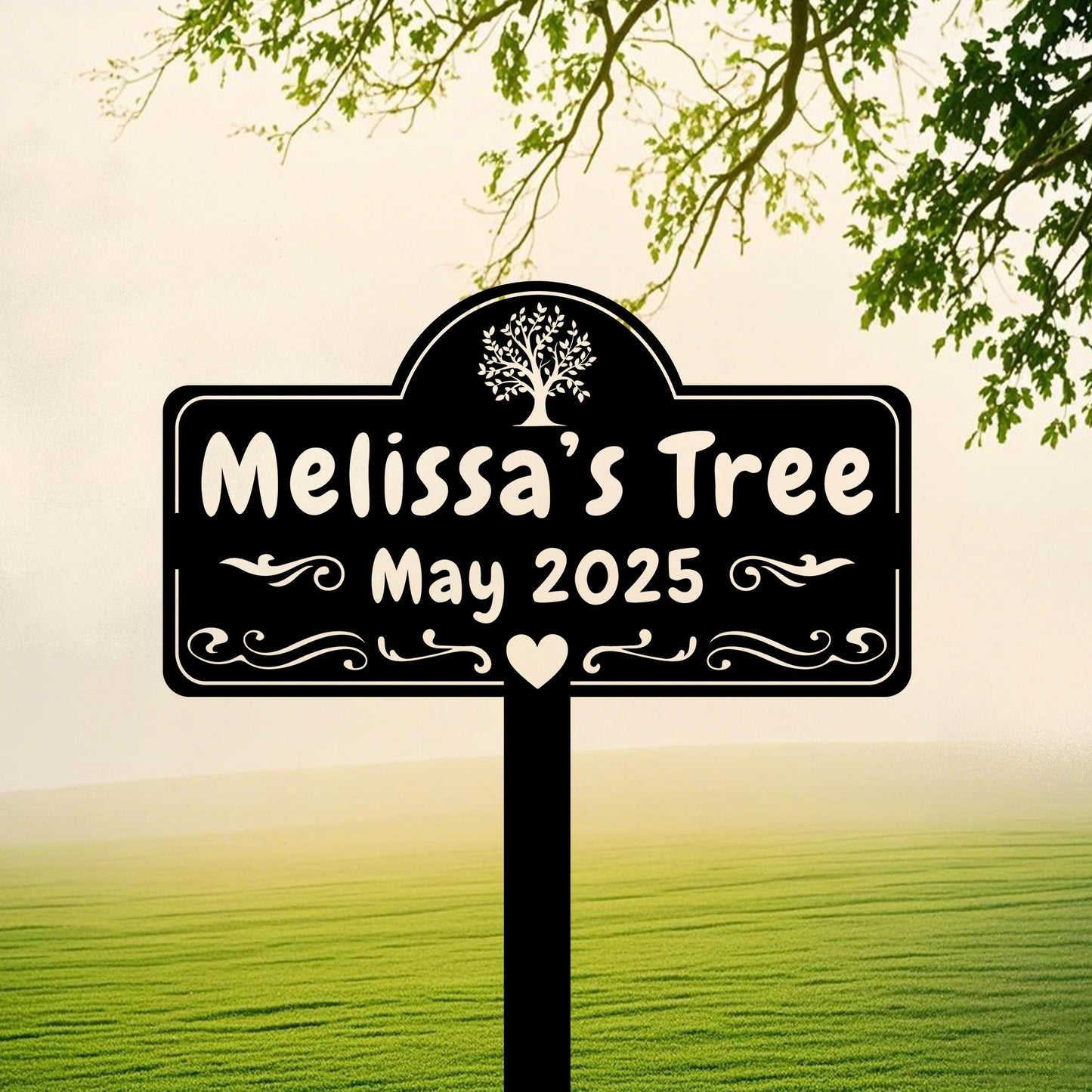 Metal Tree Sign,Custom Memorial Tree Sign With Stake,Personalized Tree Garden Marker,Tree Garden Sign,Tree Plaque Marker,Metal Name Plate