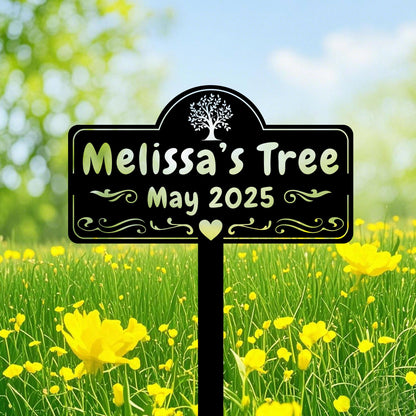 Metal Tree Sign,Custom Memorial Tree Sign With Stake,Personalized Tree Garden Marker,Tree Garden Sign,Tree Plaque Marker,Metal Name Plate