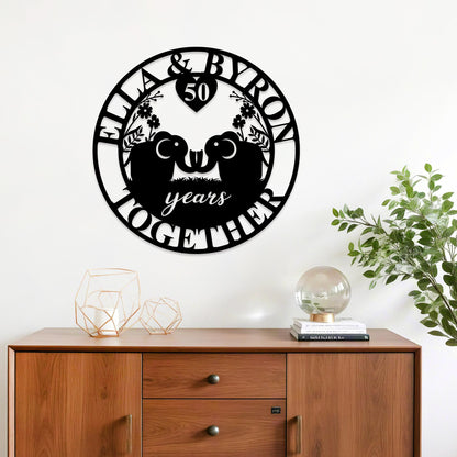 Custom Anniversary Metal Sign, 50th Anniversary Gift, Elephants Metal Wall Art, 10th Wedding Anniversary Sign, Personalized Family Name Sign