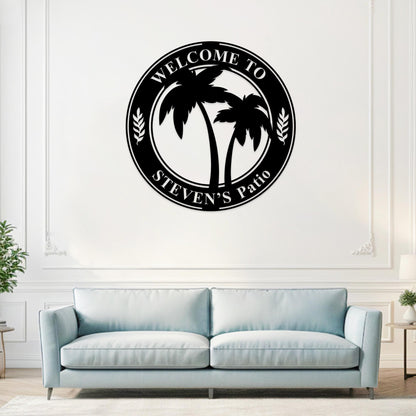 Custom Palm Tree Metal Sign,Palm Tree Pool Sign,Tropical Name Sign,Palm Tree Wall Art,Tropical Patio Decor,Front Porch Sign,Lake House Sign