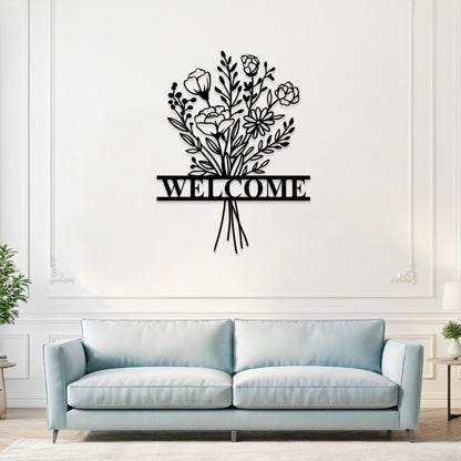 Personalized Flower Bouquet Metal Wall Art Sign,Custom Flower Welcome Sign,Outdoor Garden Decor, Gardener Name Sign,Door Decor,New Home Gift