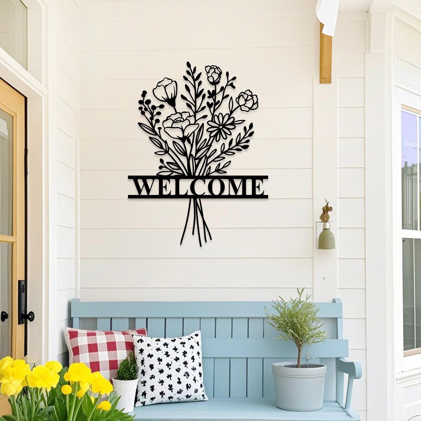 Personalized Flower Bouquet Metal Wall Art Sign,Custom Flower Welcome Sign,Outdoor Garden Decor, Gardener Name Sign,Door Decor,New Home Gift