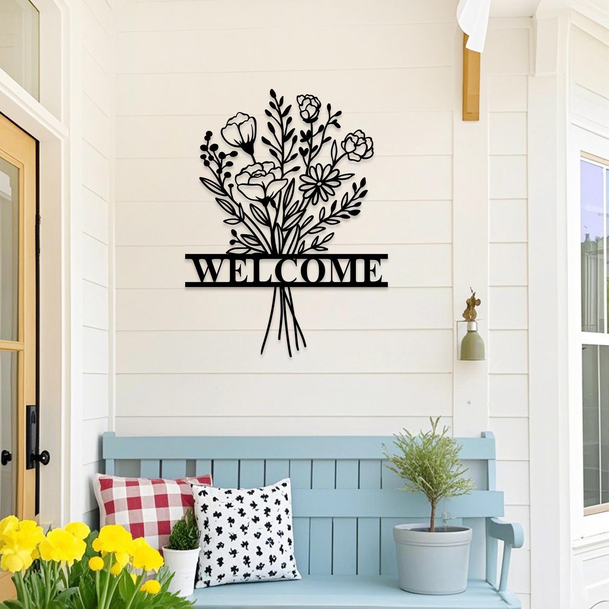 Personalized Flower Bouquet Metal Wall Art Sign,Custom Flower Welcome Sign,Outdoor Garden Decor, Gardener Name Sign,Door Decor,New Home Gift