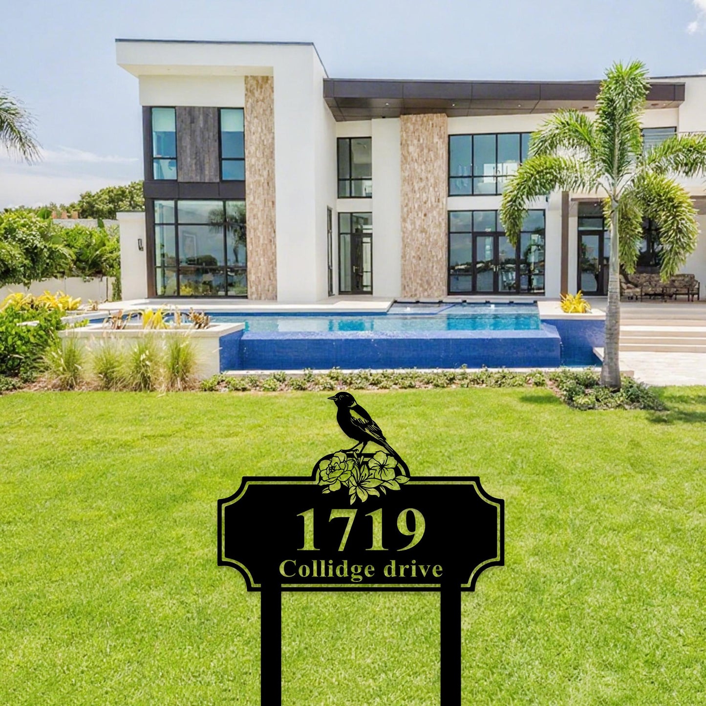 Custom Bird House Address Stakes, Bird Address Stakes Metal Sign, Bird Outdoor House Number Sign, Bird Garden Stake Sign, Yard Metal Stakes