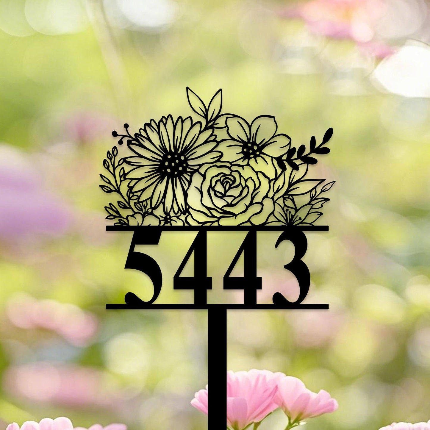 Personalized House Number Garden Stakes,Custom House Address Sign,Address Yard Stake, Flower Design,Outdoor Address Lawn Stake,House Numbers