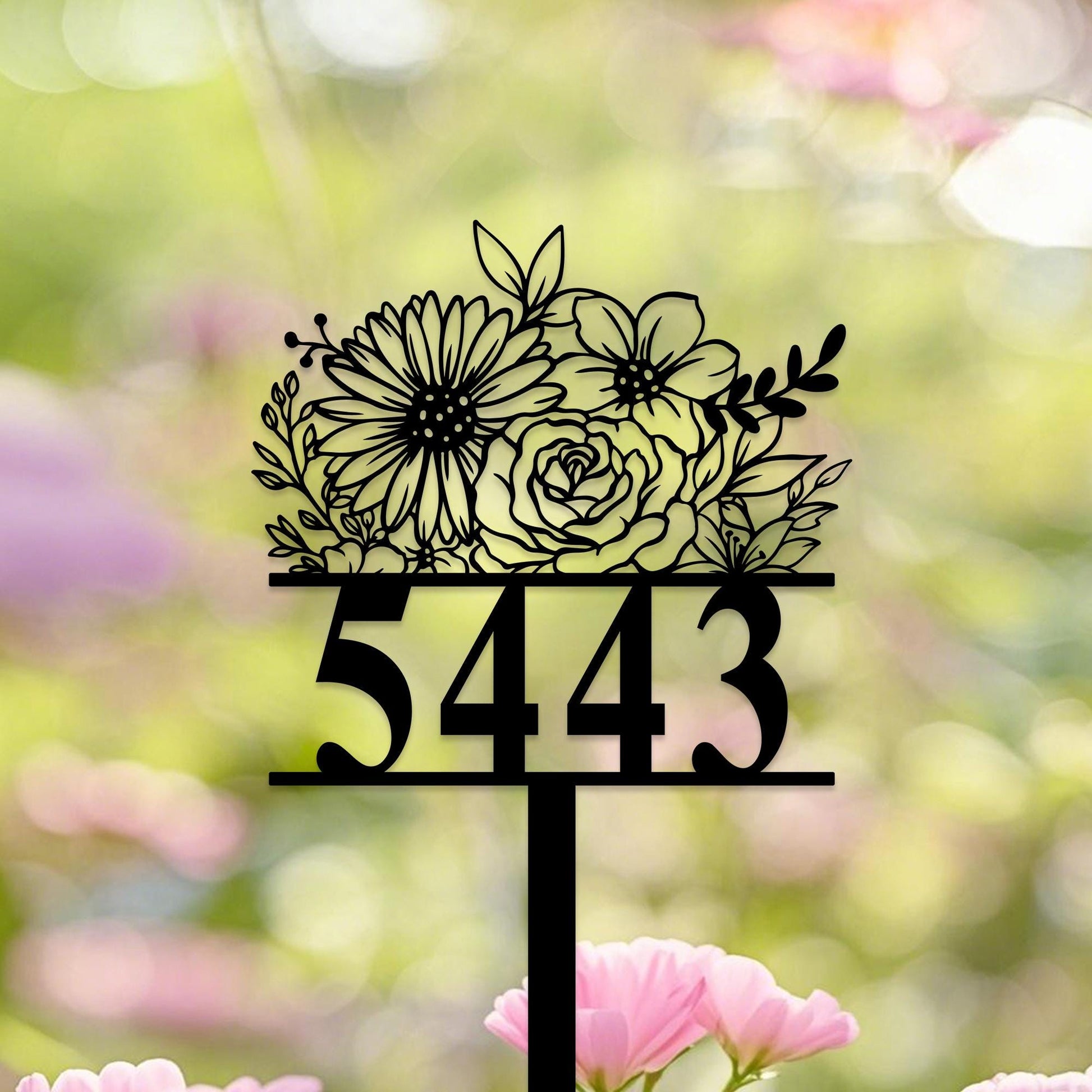 Personalized House Number Garden Stakes,Custom House Address Sign,Address Yard Stake, Flower Design,Outdoor Address Lawn Stake,House Numbers