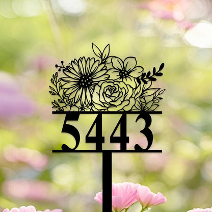 Personalized House Number Garden Stakes,Custom House Address Sign,Address Yard Stake, Flower Design,Outdoor Address Lawn Stake,House Numbers