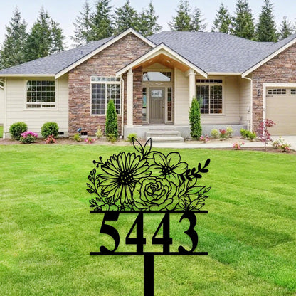 Personalized House Number Garden Stakes,Custom House Address Sign,Address Yard Stake, Flower Design,Outdoor Address Lawn Stake,House Numbers