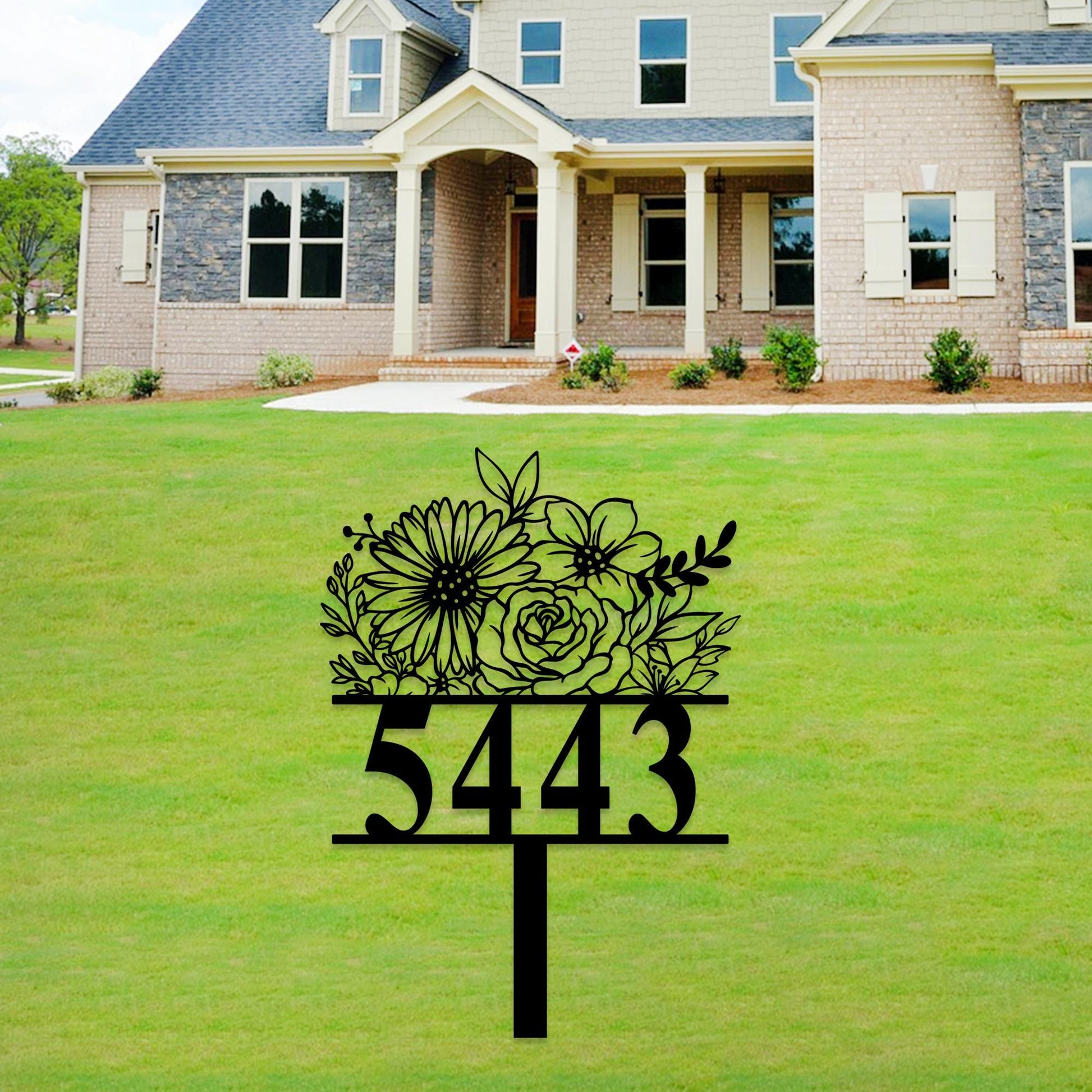 Personalized House Number Garden Stakes,Custom House Address Sign,Address Yard Stake, Flower Design,Outdoor Address Lawn Stake,House Numbers