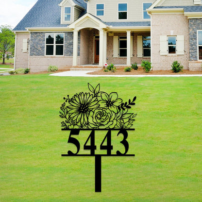 Personalized House Number Garden Stakes,Custom House Address Sign,Address Yard Stake, Flower Design,Outdoor Address Lawn Stake,House Numbers