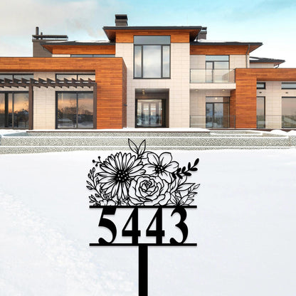 Personalized House Number Garden Stakes,Custom House Address Sign,Address Yard Stake, Flower Design,Outdoor Address Lawn Stake,House Numbers