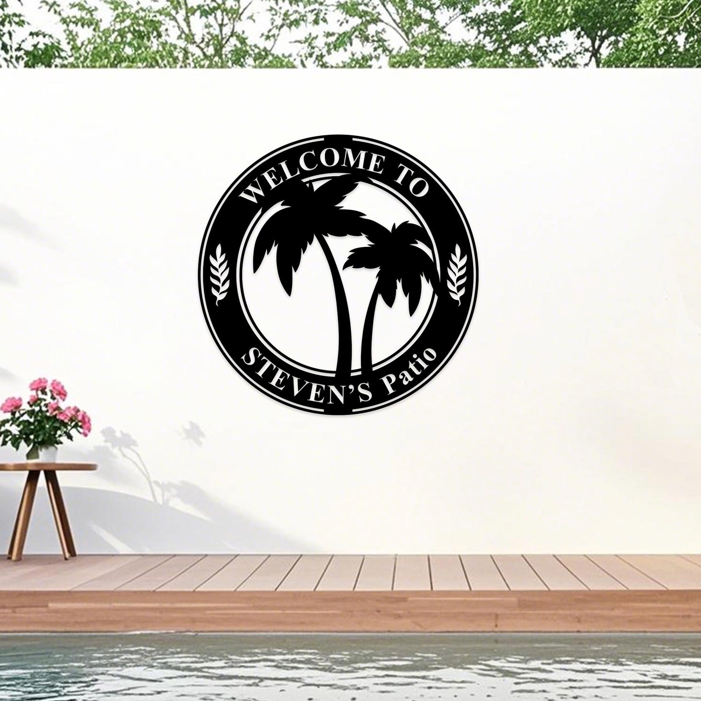 Custom Palm Tree Metal Sign,Palm Tree Pool Sign,Tropical Name Sign,Palm Tree Wall Art,Tropical Patio Decor,Front Porch Sign,Lake House Sign