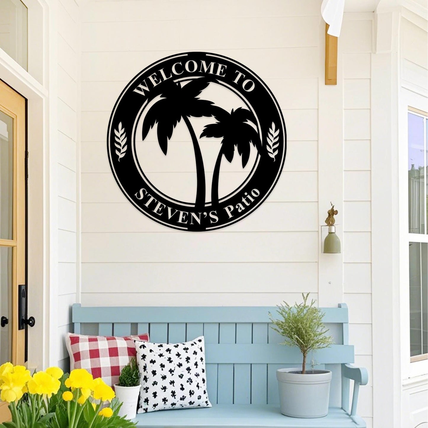 Custom Palm Tree Metal Sign,Palm Tree Pool Sign,Tropical Name Sign,Palm Tree Wall Art,Tropical Patio Decor,Front Porch Sign,Lake House Sign