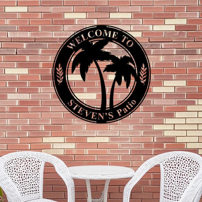 Custom Palm Tree Metal Sign,Palm Tree Pool Sign,Tropical Name Sign,Palm Tree Wall Art,Tropical Patio Decor,Front Porch Sign,Lake House Sign
