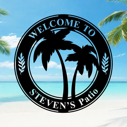 Custom Palm Tree Metal Sign,Palm Tree Pool Sign,Tropical Name Sign,Palm Tree Wall Art,Tropical Patio Decor,Front Porch Sign,Lake House Sign