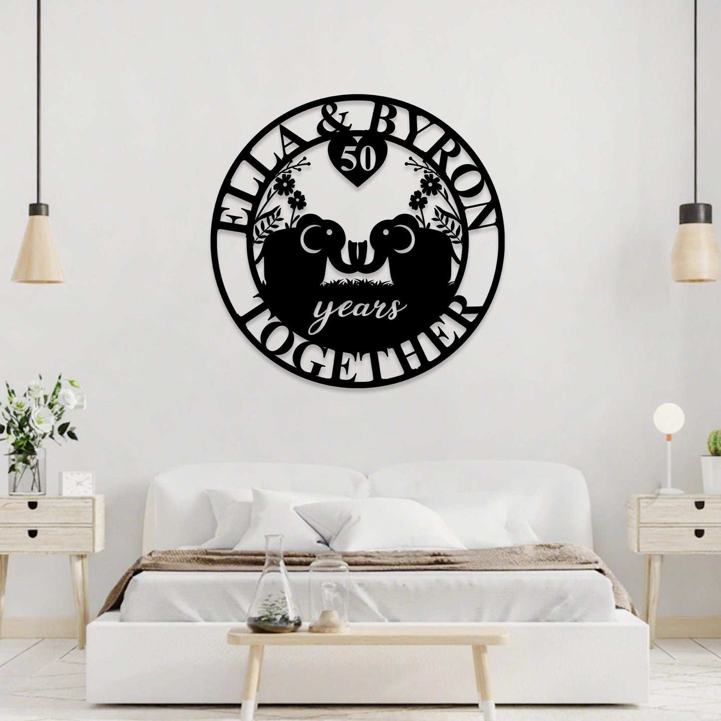 Custom Anniversary Metal Sign, 50th Anniversary Gift, Elephants Metal Wall Art, 10th Wedding Anniversary Sign, Personalized Family Name Sign