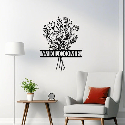 Personalized Flower Bouquet Metal Wall Art Sign,Custom Flower Welcome Sign,Outdoor Garden Decor, Gardener Name Sign,Door Decor,New Home Gift
