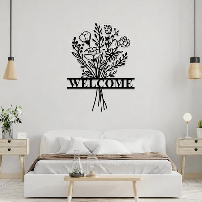 Personalized Flower Bouquet Metal Wall Art Sign,Custom Flower Welcome Sign,Outdoor Garden Decor, Gardener Name Sign,Door Decor,New Home Gift